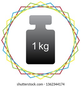 Weight simple sign. Vector. Black icon with patch of light inside colorful hexagonal frames at white background.
