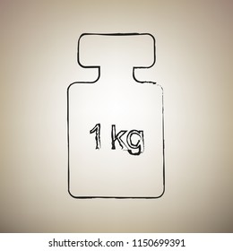 Weight simple sign. Vector. Brush drawed black icon at light brown background.