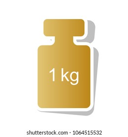 Weight simple sign. Vector. Golden gradient icon with white contour and rotated gray shadow at white background.