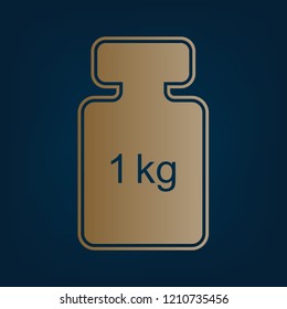 Weight simple sign. Vector. Golden icon and border at dark cyan background.