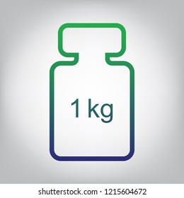 Weight simple sign. Vector. Green to blue gradient contour icon at grayish background with light in center.