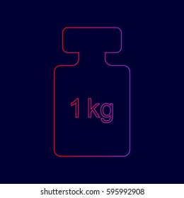 Weight simple sign. Vector. Line icon with gradient from red to violet colors on dark blue background.