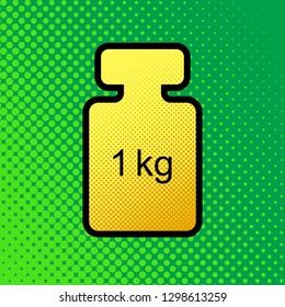 Weight simple sign. Vector. Pop art orange to yellow dots-gradient icon with black contour at greenish background.