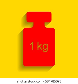 Weight simple sign. Vector. Red icon with soft shadow on golden background.