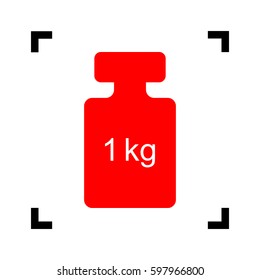 Weight simple sign. Vector. Red icon inside black focus corners on white background. Isolated.