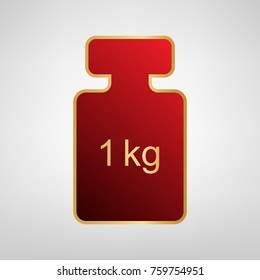 Weight simple sign. Vector. Red icon on gold sticker at light gray background.