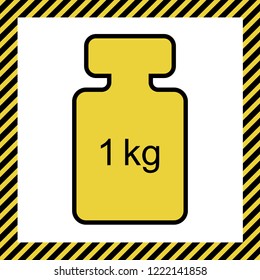 Weight simple sign. Vector. Warm yellow icon with black contour in frame named as under construction at white background. Isolated.