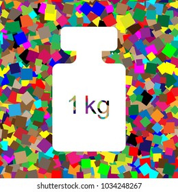 Weight simple sign. Vector. White icon on colorful background with seamless pattern from squares.
