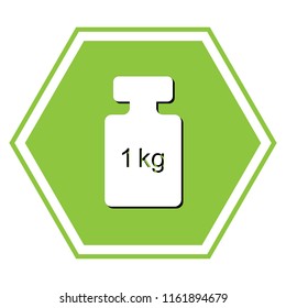 Weight simple sign. Vector. White icon with black shadow at yellow green honeycomb on white background.