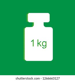 Weight simple sign. Vector. White flat icon with yellow striped shadow at green background.