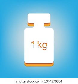 Weight simple sign. Vector. White icon with 3d warm-colored gradient body at sky blue background.