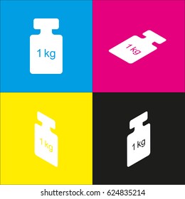 Weight simple sign. Vector. White icon with isometric projections on cyan, magenta, yellow and black backgrounds.