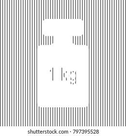 Weight simple sign. Vector. White icon on grayish striped background. Optical illusion.