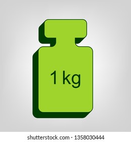Weight simple sign. Vector. Yellow green solid icon with dark green external body at light colored background.