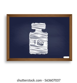 Weight simple sign. White chalk icon on blue school board with shadow as background. Isolated.
