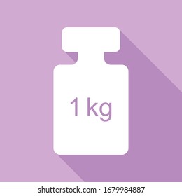 Signo simple de peso. Icono blanco con una larga sombra en fondo morado.  Ilustración.