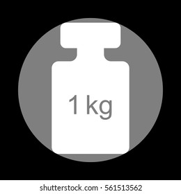 Weight simple sign. White icon in gray circle at black background. Circumscribed circle. Circumcircle.