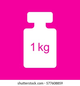 Weight simple sign. White icon at magenta background.