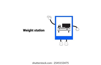 Weight station sign graphic vector illustration with cartoon characters. Graphic design is suitable for children's education, story books, or traffic safety materials. vector illustration