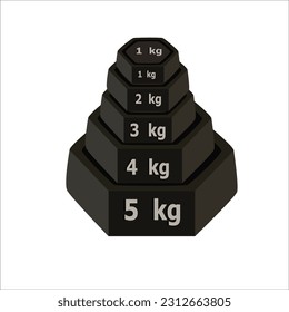 Weight Stones 1 kg to 5kgs. vector illustration. weight measuring stone. on white background. Weight block. Simple flat illustration.