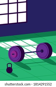 weight training room illustration vector