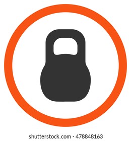 Weight vector bicolor rounded icon. Image style is a flat icon symbol inside a circle, orange and gray colors, white background.