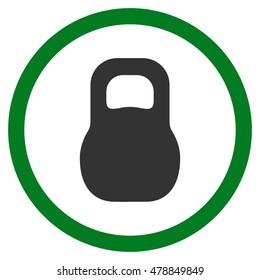 Weight vector bicolor rounded icon. Image style is a flat icon symbol inside a circle, green and gray colors, white background.
