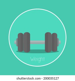 Weight : Vector dumbbell icon flat design