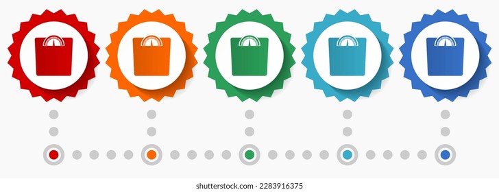 Weight vector icon set, colorful infographic template, set of flat design badge icons in 5 color options