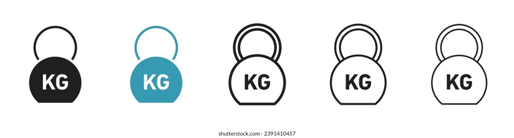 Weight vector icon set. Heavy kg load vector symbol. Kilo mass vector pictogram for UI designs in black and white color.