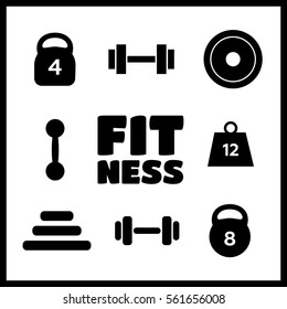 Weight vector icons. Weight dumbbell, heavy weight barbell