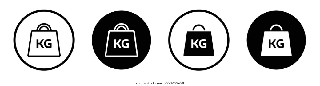 Weight vector illustration set. Heavy kg load vector illustration symbol. Kilo mass vector illustration pictogram for UI designs in black and white color.