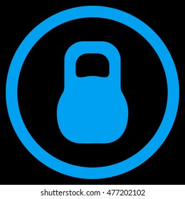 Weight vector rounded icon. Image style is a flat icon symbol inside a circle, blue color, black background.