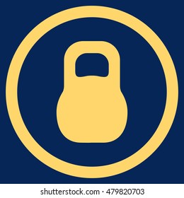 Weight vector rounded icon. Image style is a flat icon symbol inside a circle, yellow color, blue background.