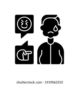 Weight-based Cyberbullying Black Glyph Icon. Bodyshaming Online. Offensive Comment To Overweight Person. Upset Victim Of Cyberharassment. Silhouette Symbol On White Space. Vector Isolated Illustration