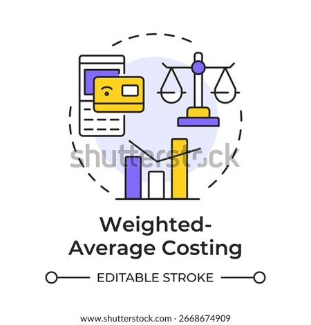 Weighted average costing multi color concept icon. Supplies control. Inventory management method and technique. Round shape line illustration. Abstract idea. Graphic design. Easy to use in article