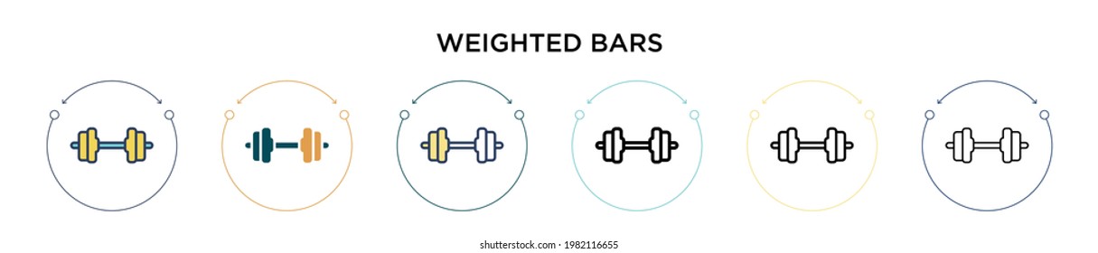 Weighted bars icon in filled, thin line, outline and stroke style. Vector illustration of two colored and black weighted bars vector icons designs can be used for mobile, ui, web