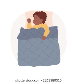 Weighted blanket isolated cartoon vector illustration. Little child lying under weighted blanket, cot cover, kid bedtime routine, sleep hygiene, happy childhood, calm atmosphere vector cartoon.