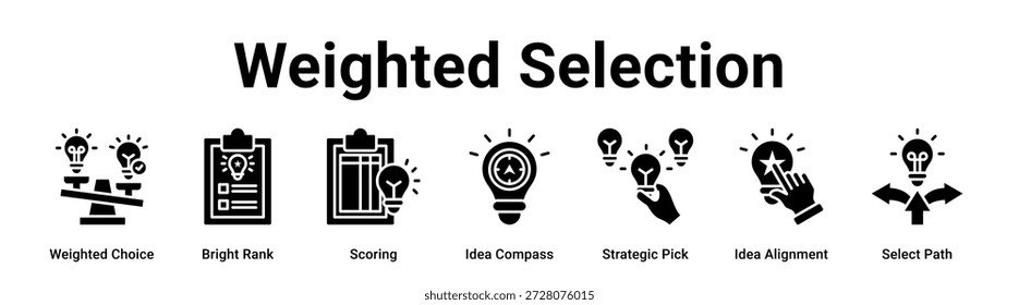 Weighted Selection web banner icon vector illustration concept for business with icon of Weighted Choice, Bright Rank, Scoring, Idea Compass, Strategic Pick, Idea Alignment.