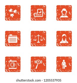 Weighted solution icons set. Grunge set of 9 weighted solution vector icons for web isolated on white background