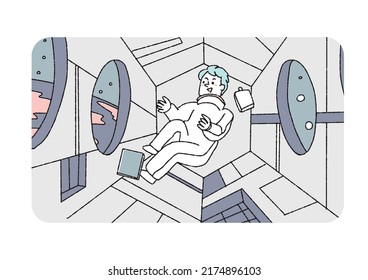 Vector de material manuscrito inocuo para astronautas, dibujo de línea cálida