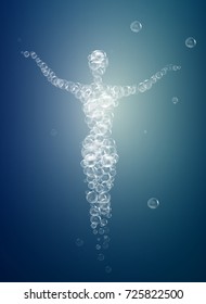 weightless feeling, human soul concept, light feeling inside, woman silhouette  build with bubbles, mermaid from the foam, vector