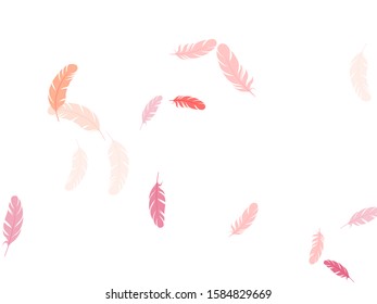 Weightless pink flamingo feathers vector background. Falling feather elements soft vector design. Plumage trendy fashion shower decor. Decorative confetti of festive plumelet.