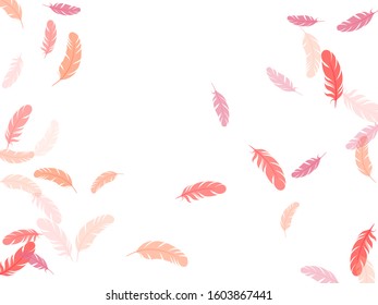 Weightless pink flamingo feathers vector background. Bird wing plumage boho line art. Quill plumelet silhouettes illustration. Detailed majestic feather on white design.