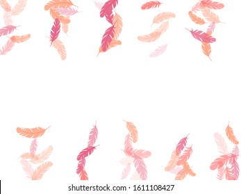 Weightless pink flamingo feathers vector background. Plumage bohemian fashion shower decor. Soft plumelet native indian ornament. Fluffy twirled feathers on white design.