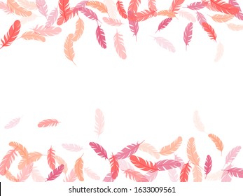 Weightless pink flamingo feathers vector background. Plumage trendy fashion shower decor. Flying feather elements airy vector design. Quill plumelet silhouettes illustration.