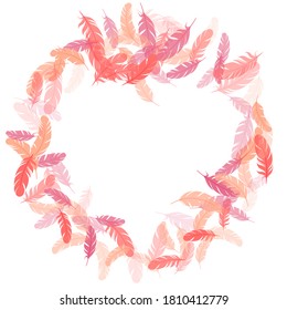 Las plumas rosadas sin peso de flamingo se funden con el fondo vectorial. Decoración de moda y moda en Plumage. Gráficos ornamentales tribales de plumelet suaves. Las plumas giradas y esponjosas sobre el diseño blanco.
