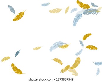 Weightless silver gold feathers vector background. Fluffy twirled feathers on white design. Easy plumelet ethnic indian graphics. Plumage glamour fashion shower decor.