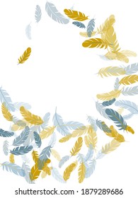 El oro plateado sin peso se nutre del fondo vectorial. Elementos de plumas voladoras diseño vectorial ventilado. Decoración de moda y moda en Plumage. Ornamento indio nativo de plumelet suave.