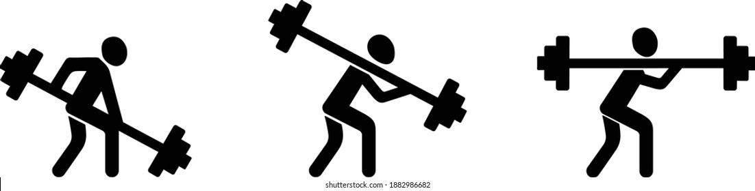 Weightlifter with a barbell. Fitness and bodybuilding. Silhouette logo sign. Vector illustration. Humor.